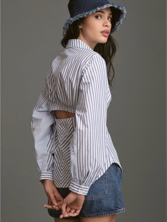 Anthropologie Tops - Maeve Anthropologie Mixed Stripe Cutout Buttondown Shirt